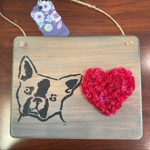 NWT FRENCH BULLDOG WALL HANGER PLAQUE PHOTO ART WITH ROSE HEART